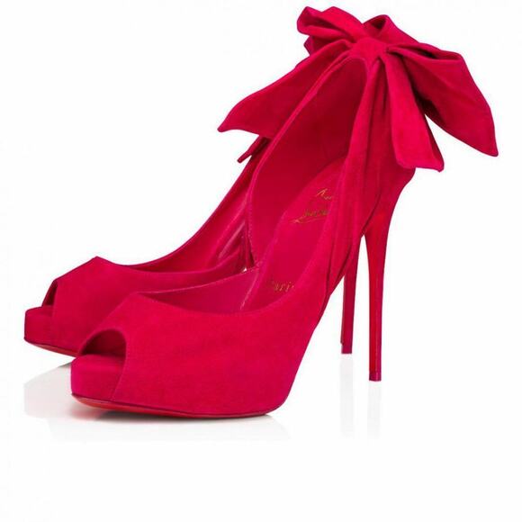 Christian Louboutin Rabakate Alta 120 Bomba Pink Suede Platform Heel Pump 37.5 - Picture 1 of 12